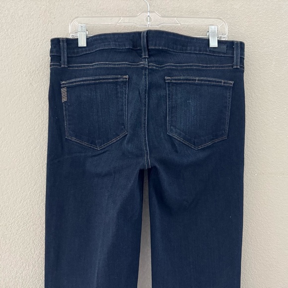 Paige Manhattan Jeans High Bootcut Flare Dark Wash Stretch Denim Blue Classic 32 - Picture 9 of 13